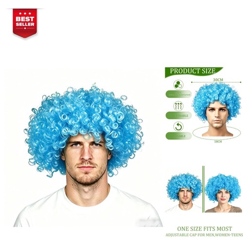 Perruque afro frisée bleu - perruque,