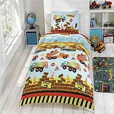 Housse De Couette Simple Sous Construction Diggers Trucks Neuf
