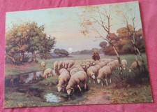 ANCIENNE AFFICHE D'EPOQUE ANNEE 50 SUR CARTON PAYSAGE CHAMPETRE
