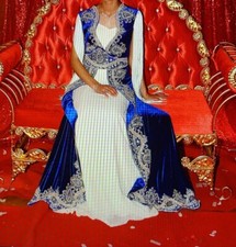 Robe traditionnelle de henné, mariage, velours bleue et blanche T.36/38