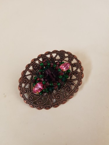 Broche cuivrée perles - cuivrée,