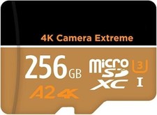 Carte Mémoire Micro SDXC 256 Go, Camera 4K Video+Adaptateur+Lecteur de carte
