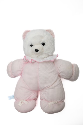 Peluche ours blanc rose tissu
