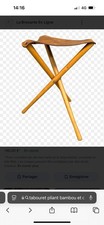tabouret Ancien Vintage tripode pliant, Bambou cuir Trépied Triangle Créateur