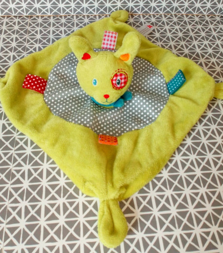 Doudou plat lapin vert - , gris