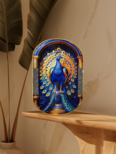 Cadre paon pyrite lapis art - cadre,