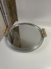 Plateau Miroir De service rond Art-Déco Argent Doré Avec Poignés Collection Déco