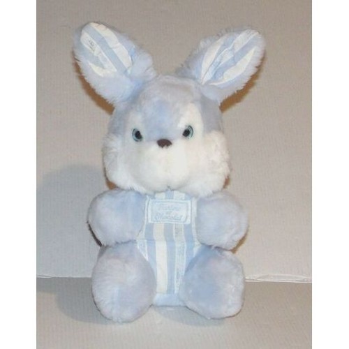 Doudou lapin bleu blanc - blanc, rayé