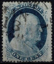 1857 - 61 ÉTATS UNIS USA 1 CENT AZUR UNIF. N. 9 USAGÉ MF72819