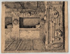 Henri LAFFILLEE Dessins originaux Intérieur d'une tombe étrusque Cervétri 1930