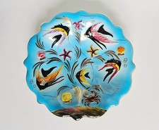 Plat décoratif faïence de Monaco Cerdazur poissons bord de mer style Vallauris