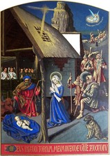 NOËL - BERGERS adorant l'enfant JÉSUS dans la CRÈCHE - Chromolithographie du 19e