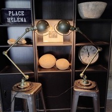 Paire De Lampes jielde jieldé 2 bras 40cm  industriel Jean Louis Domecq Verte 