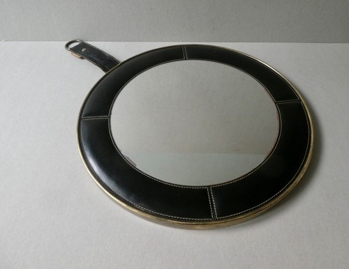 Miroir rond cuir noir - cuir,