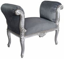 Canapé Baroque Banc Boudoir Tabouret Rembourré Gris Argent Neuf