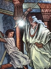 ANCIEN VITRAIL SUSPENDRE/VITRAUX/religieux/SIGNE/XXé/24x32cm/0,7 kg/N6/David