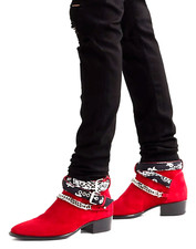 Bottes En Suède AMIRI Avec Chaîne Et Boucle Bandana Biker Rouge 42