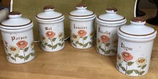 5 Petits Pots À Épices 11x7 Grès décor Fleuri Vintage 