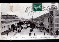 LYON Exposition 1914 (69) PAVILLON animé / Oblitération postale DRAPEAU