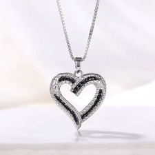 Collier Zirconium Femme Argent Coeur Chaîne Noir Blanc Femme Cadeau Amour