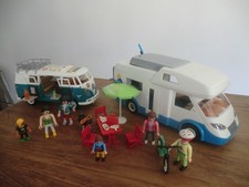 lot playmobil van VW combi & gros camping car vacance en famille 6 figurines TBE