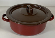 Vintage marmite, plat rétro BLANC ROUGE en tôle émaillée