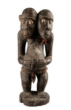Statuette Siamoise Singe Bulu Janus - Art Tribal Africain en bois  # 17535