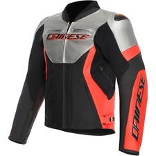 Veste En Cuir De Moto Pour Homme 50 - Dainese Racing 5 - Argent-Noir-Fluorescent