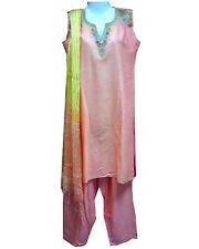 Tenue Indienne femme 3 pièces orange saumon taille 40 coton ensemble Indien Fête