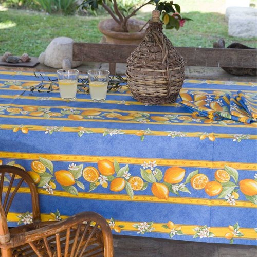 Nappe citron bleu coton - ,