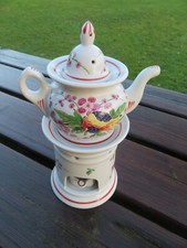 Ancienne Veilleuse/Théière/Tisanière en porcelaine de PARIS à décor floral (XXé)