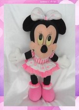 Doudou Peluche Minnie Robe Blanc Pois Rose Rayures Noeud Disney