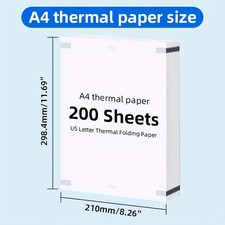 200 Feuilles Papier Thermique A4 Pliables Pour Imprimante Thermique Sans Encre