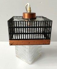 LUSTRE SUSPENSION VERRE PRESSE CAGE METAL LAQUE NOIR  LUMINAIRE VINTAGE DESIGN