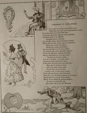 2 ESTAMPE 1906 Livre FABLE DE LA FONTAINE BENJAMIN RABIER HOMME IMAGE DRAGON