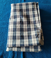 LINGE ANCIEN : 1 GRAND COUPON DE TISSU CARREAUX BLEU ET BLANC 370  X 135 CM
