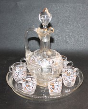 Ancien service à liqueur sur plateau émaillé