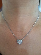 collier, chaîne, pendentif en argent massif, Zirconiums, Cœur, Nacre Rose