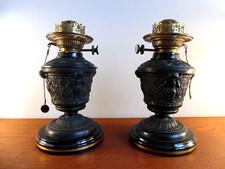 Magnifique Paire De Lampe A Pétrole XIX Victorienne Hink's & Sons Régule Empire