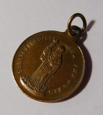 Medaille religieuse ancienne " Sancte Benedicte Ora Pro Nobis " - bronze