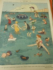 En Mer dans l'eau regarde la grosse dame Humour Print 1913