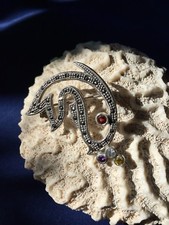 STERLING MARCASITE DOLPHIN PIN BROOCH WITH GARNET EYES, Topaz, Amethyst, Citrine