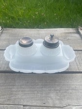 Elégant encrier en opaline blanche poignées coquillages