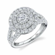 Bague De Fiançailles En Diamant 14K Or Blanc À Double Halo 1.50CT Ronde