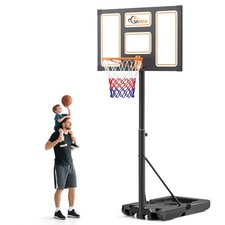 SAMAX Panier de Basket sur Pied Avec Poteau Hauteur Réglable Mobile 100 à 305 cm