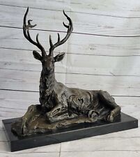 Cerf Élan Renne Buck Hunter Bronze Marbre Statue Sportsman Faune Art Déco Deco