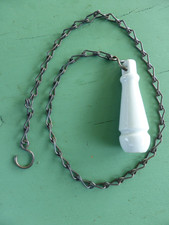 Poignée porcelaine blanche Chasse-d'eau WC chaîne chaînette Lg 85 cm ancienne