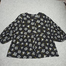 Blouse Femme Gudrun Sjoden Taille XXL Viscose Florale Noire Boutonnée