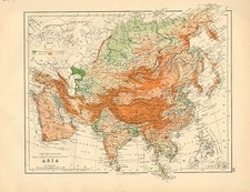 1892 Victorien Carte Asie Physique ~ Montrant Montagnes Table Lands Plans &