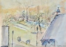 Claude VIETHO - Dessin original - Encre - Le parc